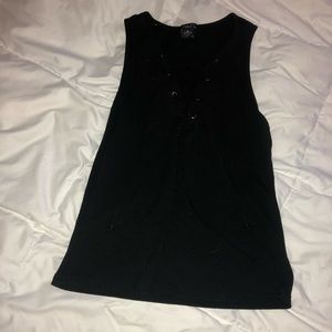 Black no sleeve v-neck with ties